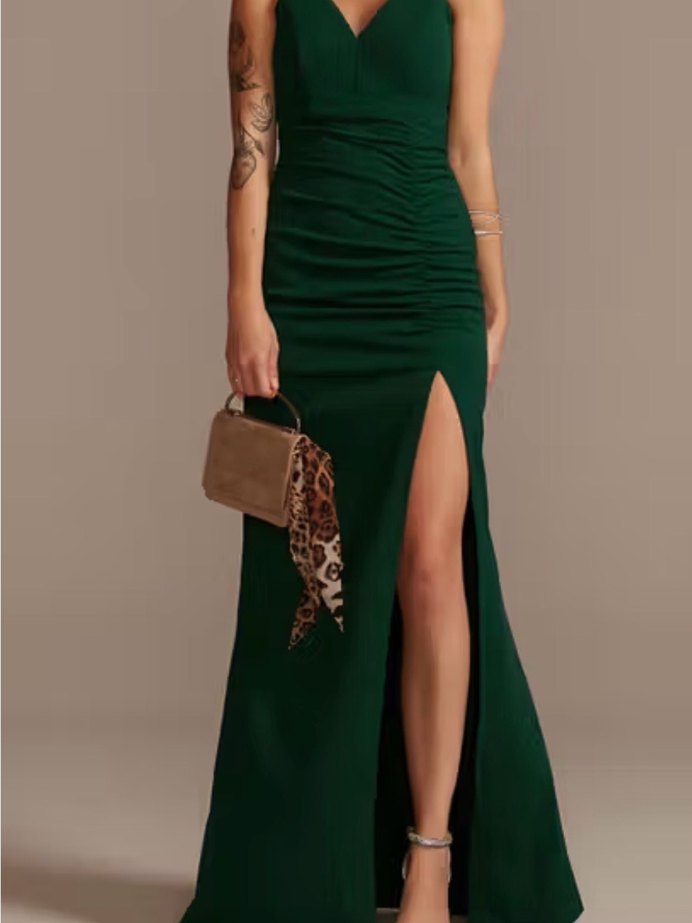 Emerald Sundae Deep Green V-Neck Maxi Dress with High Slit | Size M